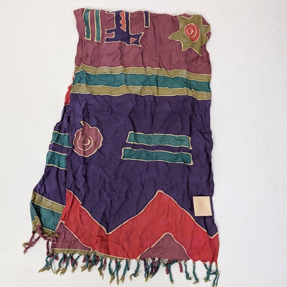 Indonesia Sarong Scarf Jewel Toned Rectangular Fringe Geometric - Picture 6 of 13